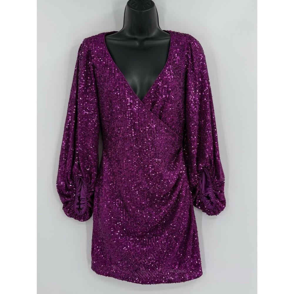 One33 Social Balloon Sleeve Sequin Mini Dress | Purple | Size 2